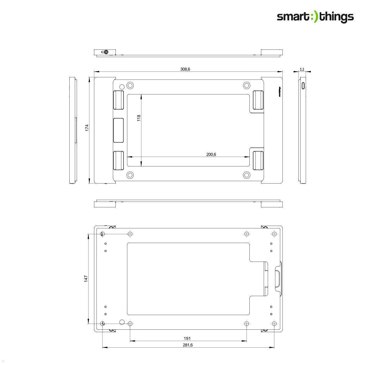 smart things sDock Fix iPad Wandhalterung A10 (s32b), schwarz technische Zeichnung