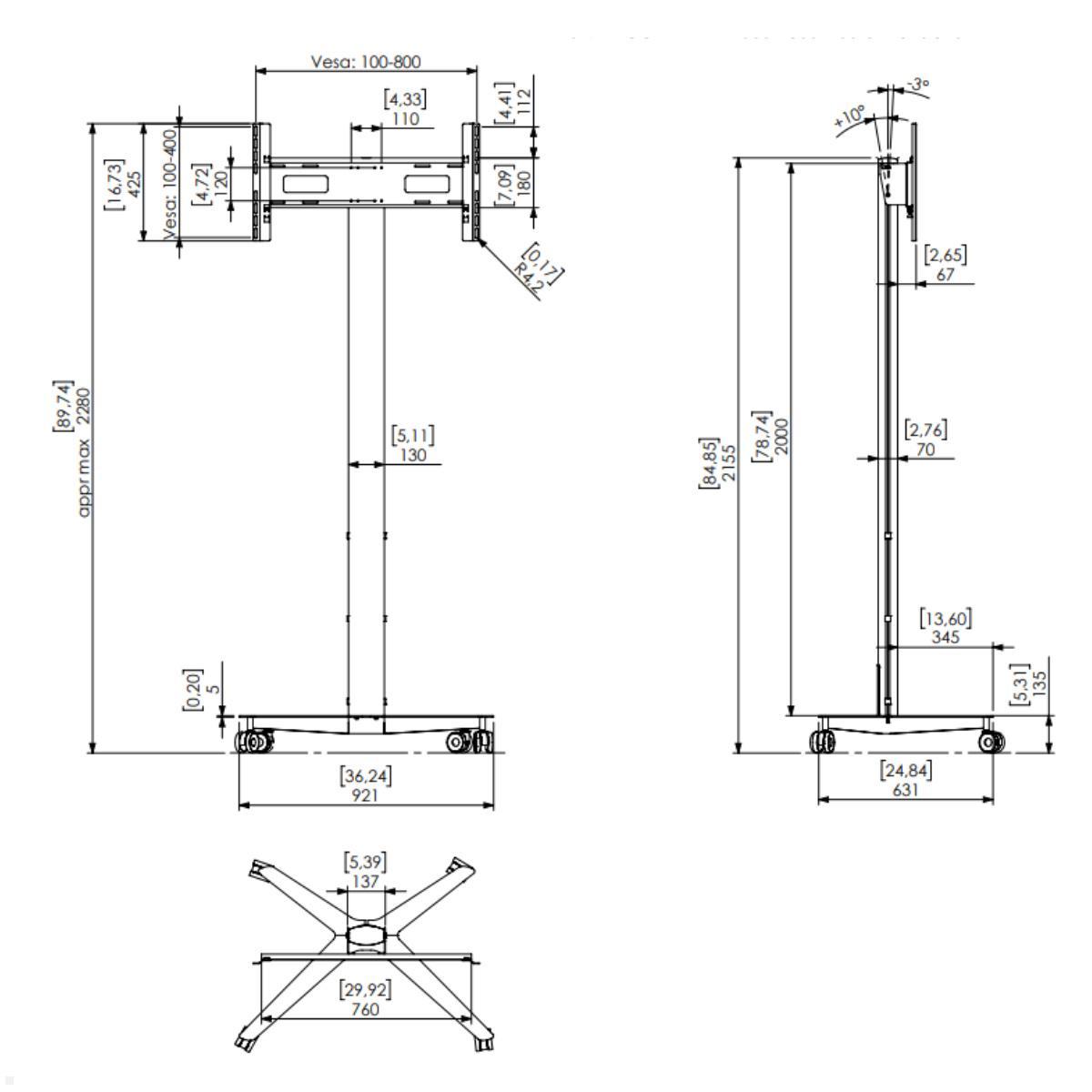 SMS Icon FH MT 2000 mobiler Monitorständer EU (K12-027-EU-1), Skizze