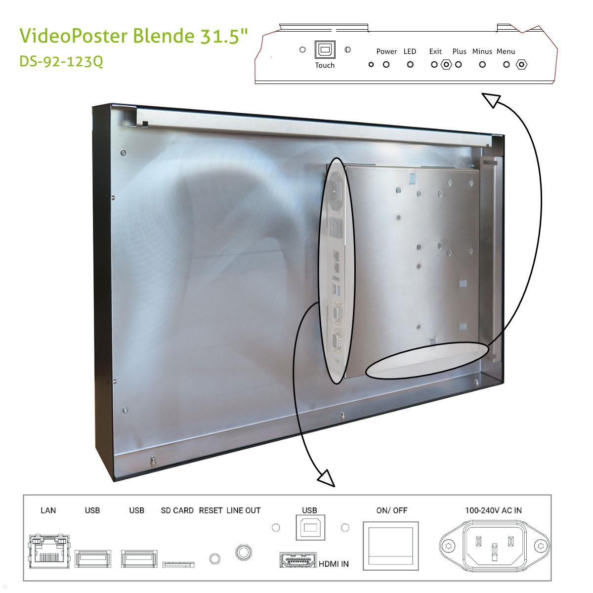 Distec BLO-Line A1 Brandschutz Monitor 31.5 Zoll VideoPoster Blende quer (DS-92-123Q) Anschlüsse