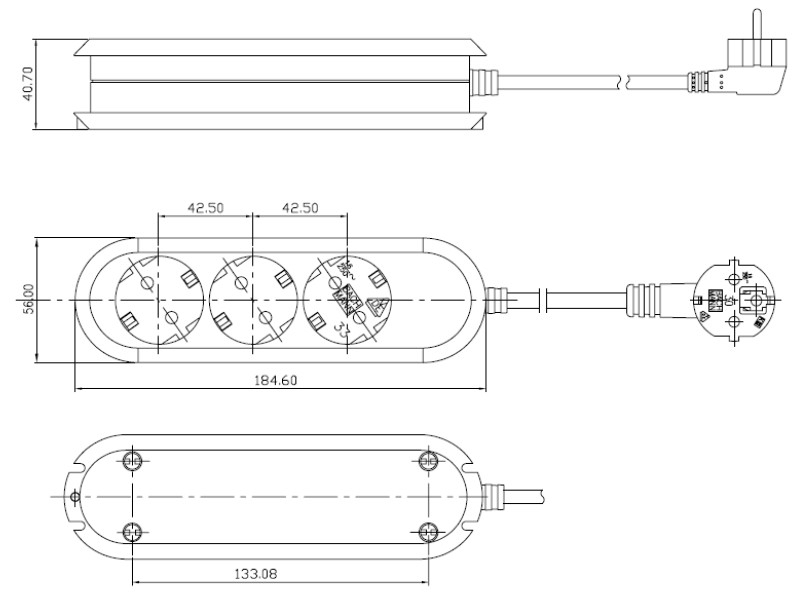 Bachmann SMART 3x Steckdosenleiste Zuleitung 1,5m (387.270) weiß Maße