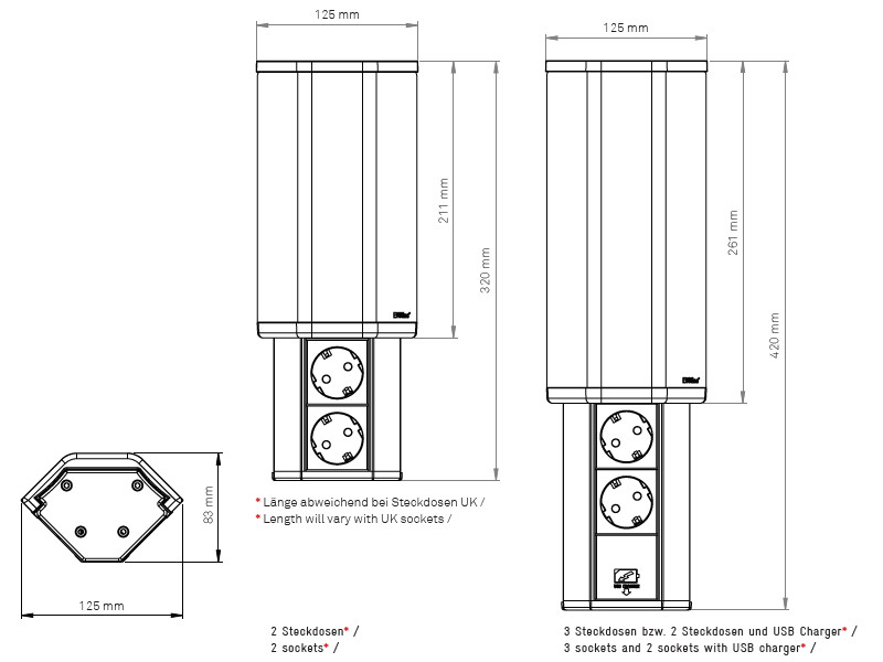 EVOline V-Port 2x Schuko Zeichnung