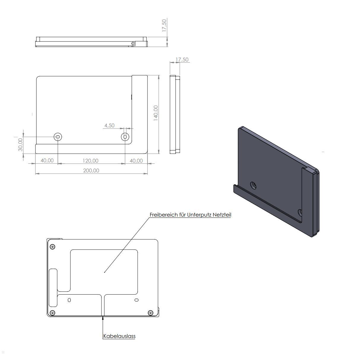 TabLines TWP027W Wandhalterung für Apple iPad 10.9 (10. Gen.), weiß, Abb. ähnlich, Zeichnung