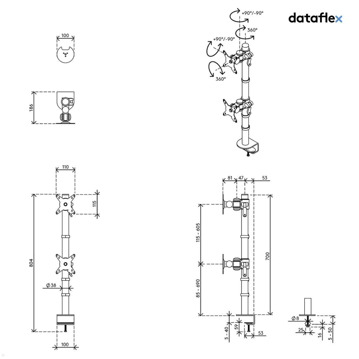 Monitorhalterung für 2 Monitore übereinander Dataflex Viewmate