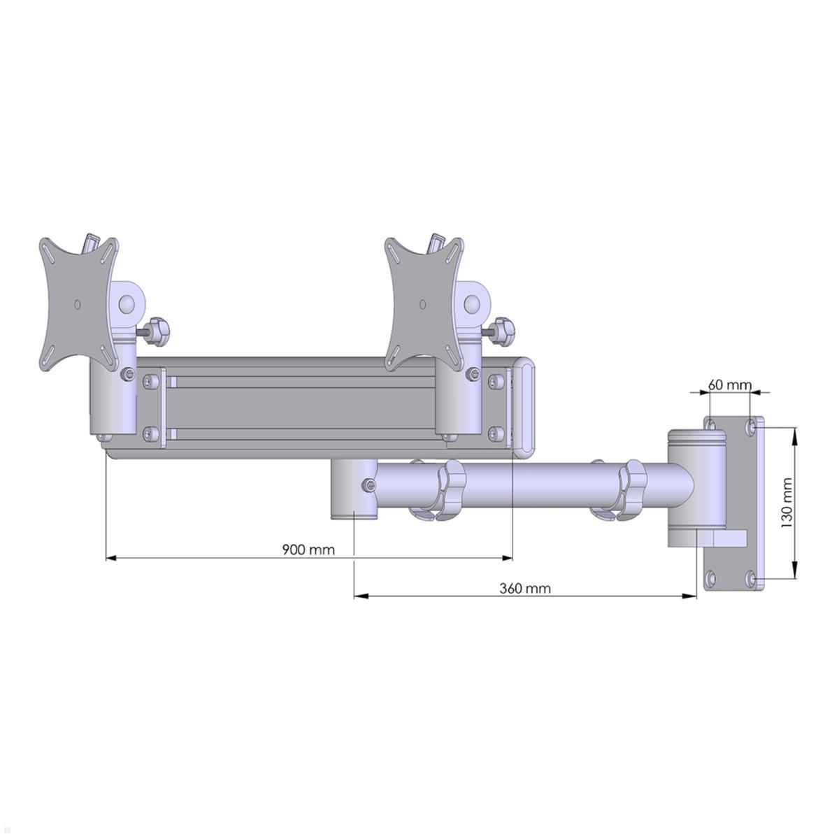 MonLines MWH222B TFT-Star schwenkbarer Wandhalter für 2 Monitore mit Flat System, schwarz technische Zeichnung