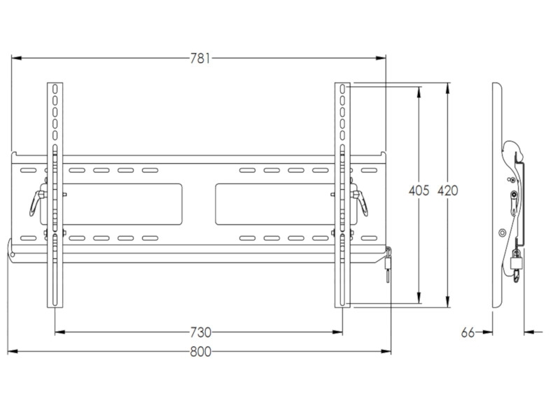 peerless PTL650 diebstahlsichere Display Wandhalterung 37-75Zoll neigbar Zeichnung