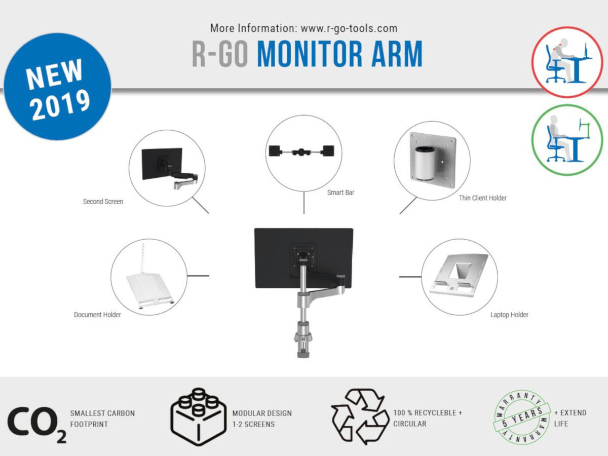 R-Go Tools Caparo Zubehör Monitorhalterung bis 26 Zoll, RGOVLCA4EASI, silber/schwarz Info Sheet