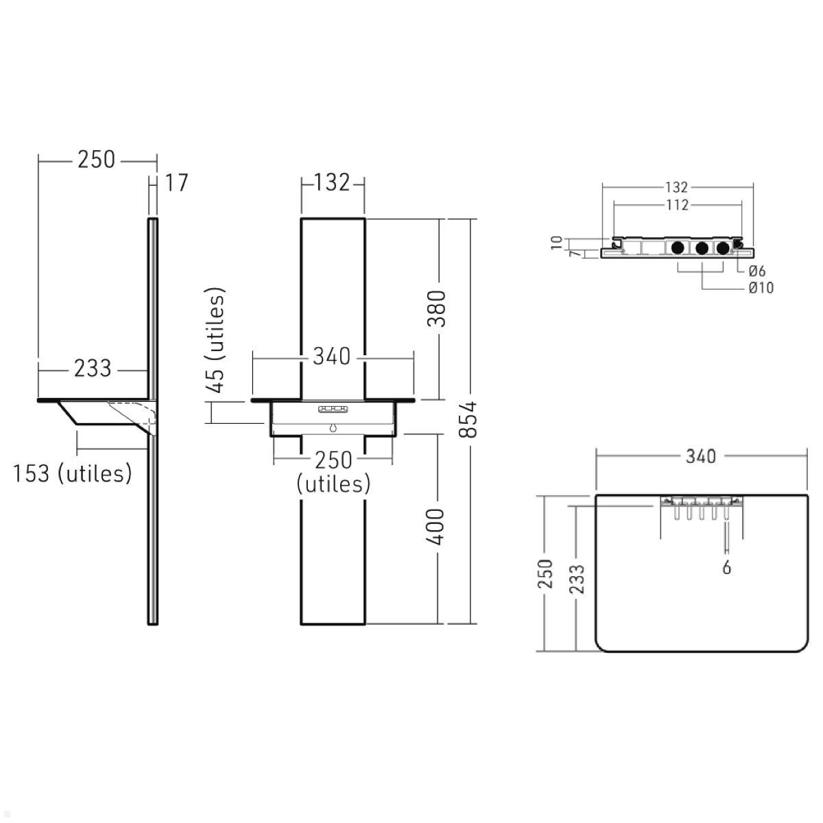 Erard FLAK 800+ Kabelkanal mit Dockingstation, weiß / schwarz, technische Zeichnung