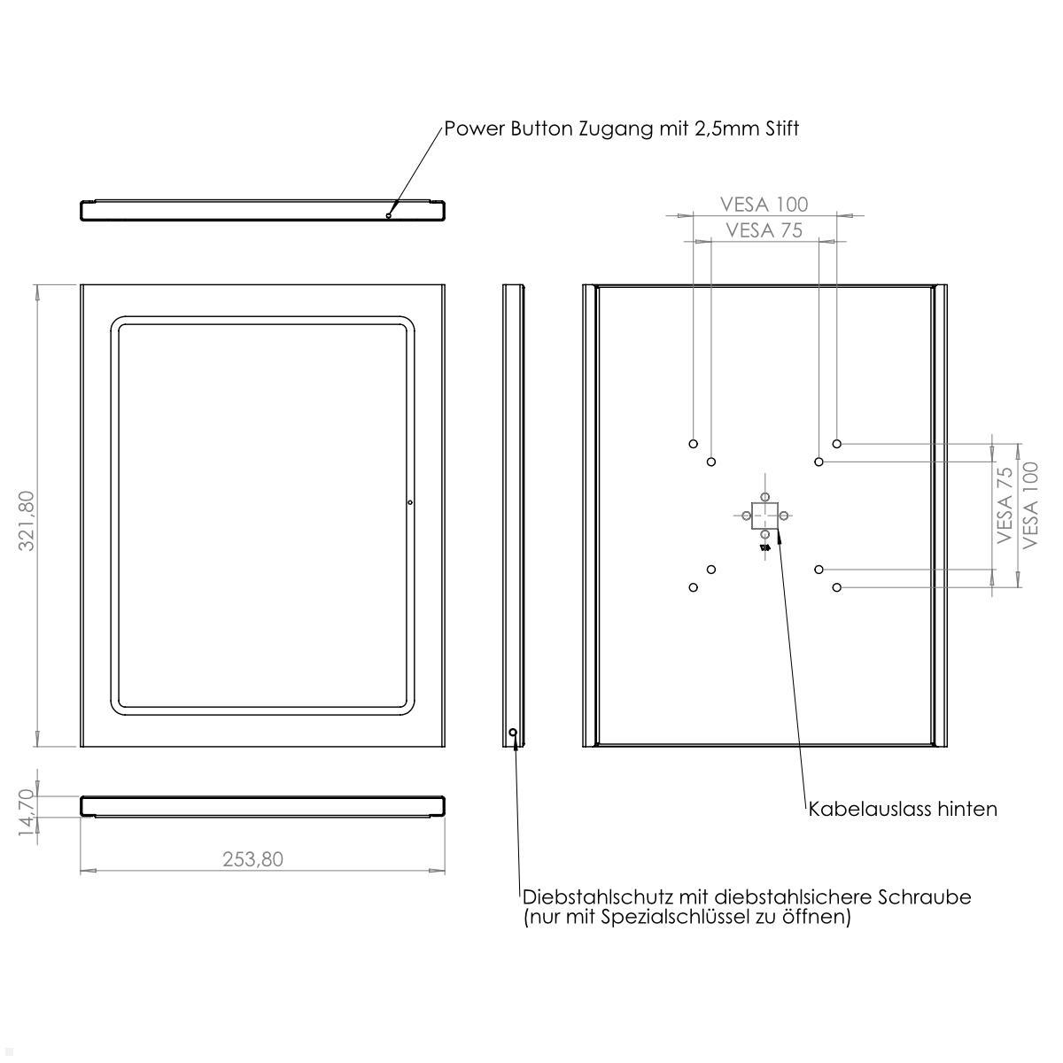 TabLines TSG101W Tablet Schutzgehäuse für Apple iPad Air 13.0 (M2), weiß technische Zeichnung