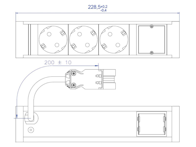 Bachmann VENID 3x Steckdose 1x Custom Modul (936.009) technische Zeichnung