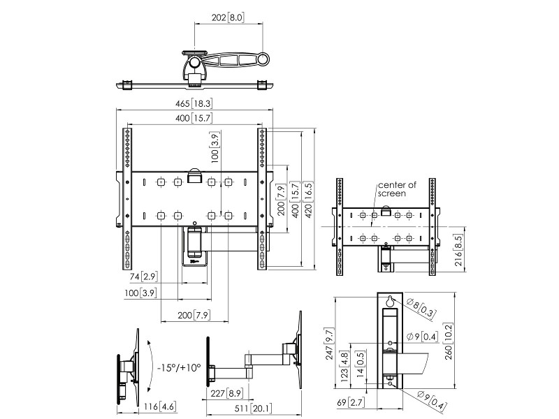 Vogels PFW 3040 Monitor Wandhalter neigbar DS Maße