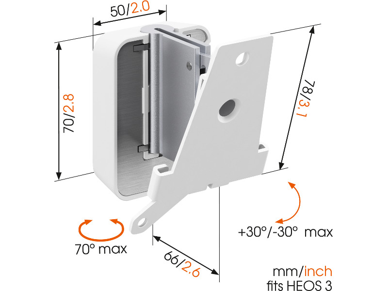 Vogels SOUND 5203W Lautsprecher Wandhalterung HEOS:3 Maße
