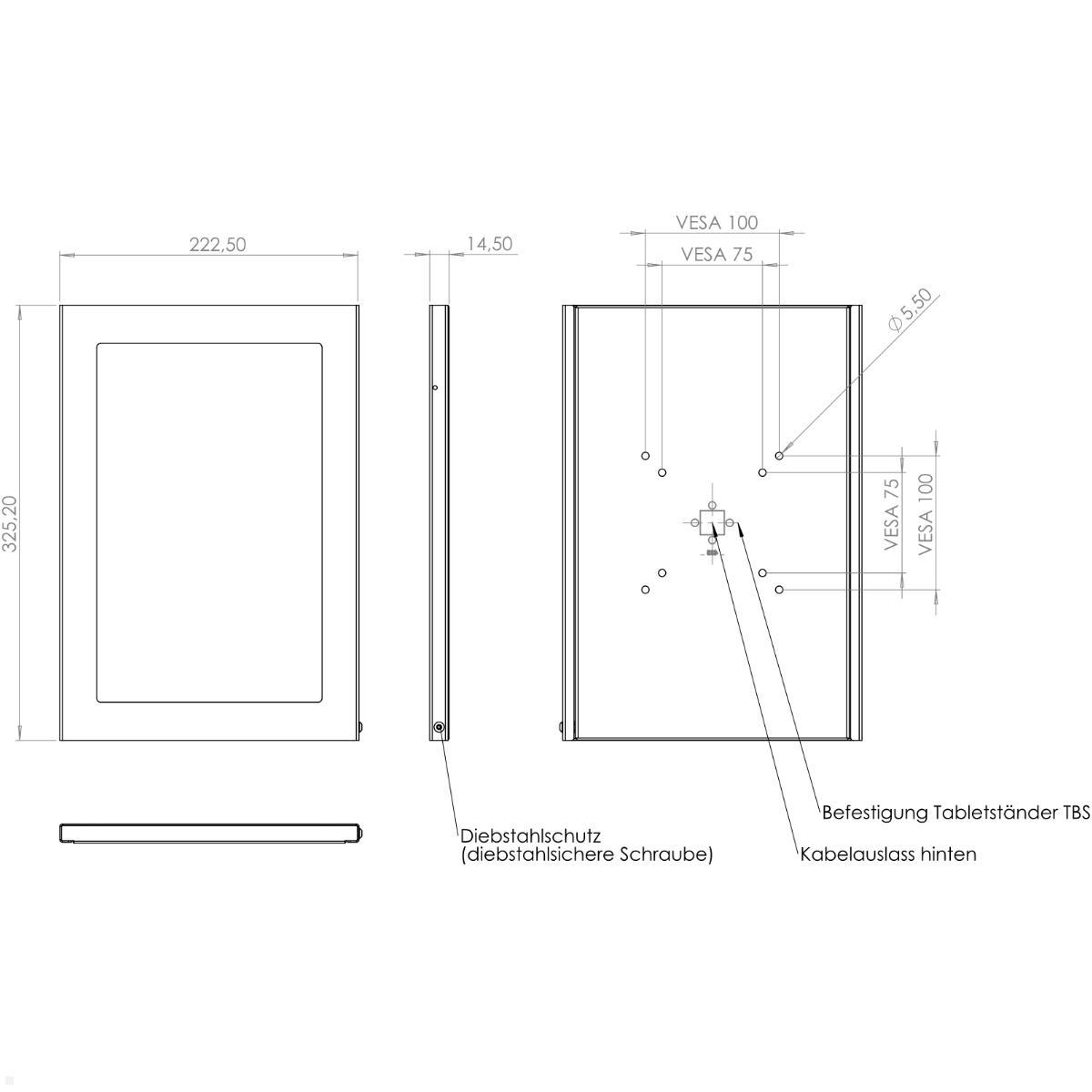 TabLines TSG109S Schutzgehäuse für Samsung Tab S10+ 12.4, silber, technische Zeichnung