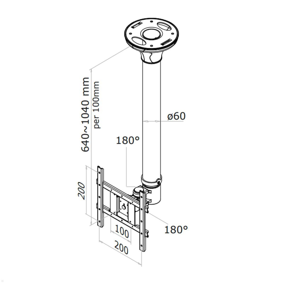 Neomounts FPMA-C200 schwenkbare TV Deckenhalterung, schwarz, Zeichnung Maße