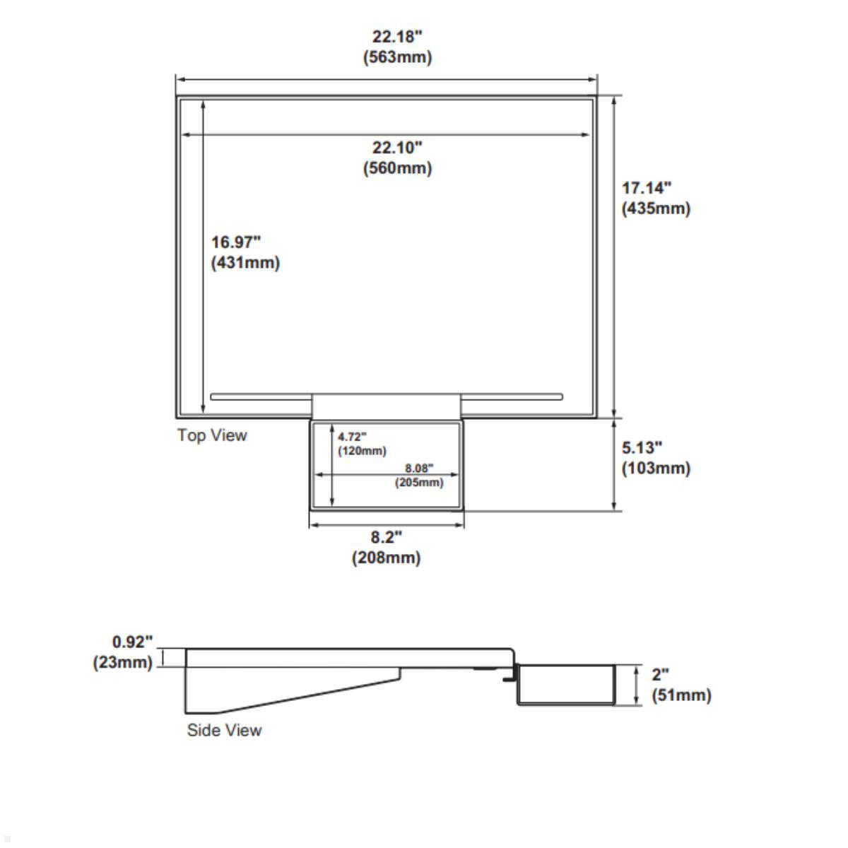 Ergotron StyleView Zubehör Frontablage (98-417-282), Skizze