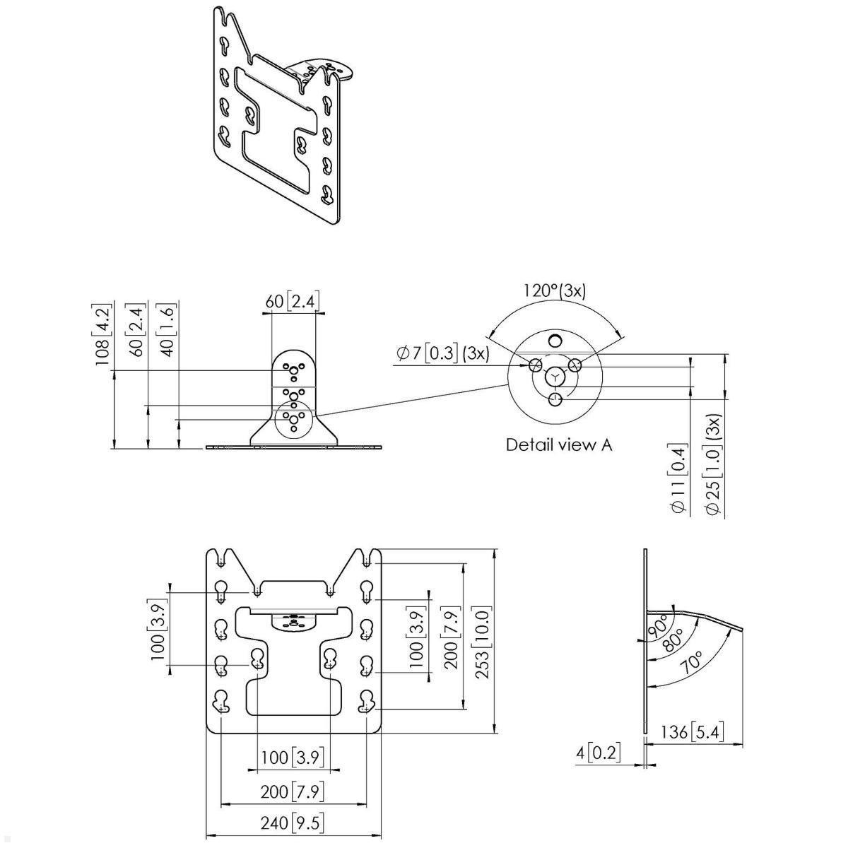 Vogels Connect-it PFI 3045 Monitor VESA-Adapter bis 200x200mm, Zeichnung Maße