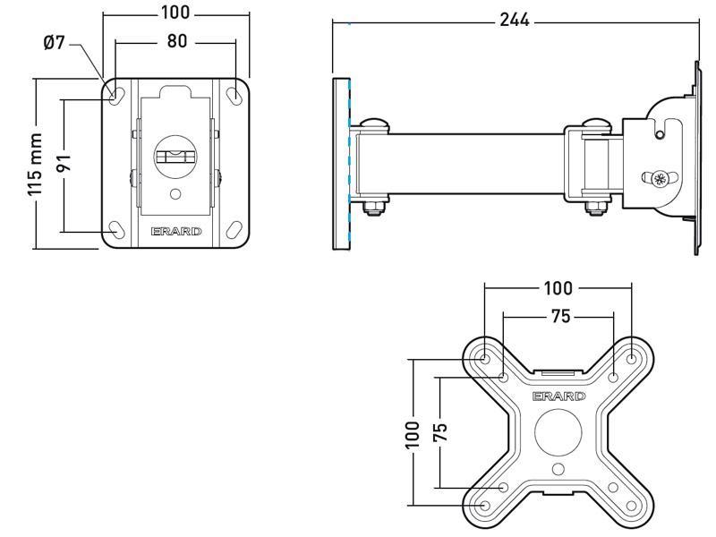 Erard CLIFF 100TW90 Monitor Wandhalterung Zeichnung