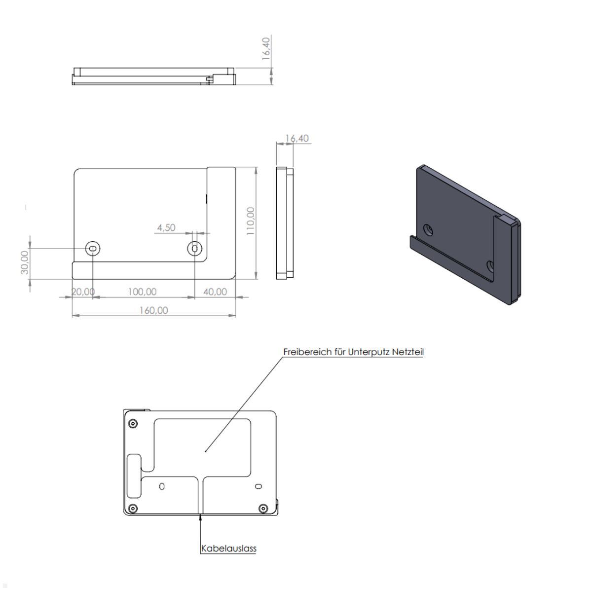 TabLines TWP043W Wandhalterung für Apple iPad Mini 7 (A17 Pro), Skizze