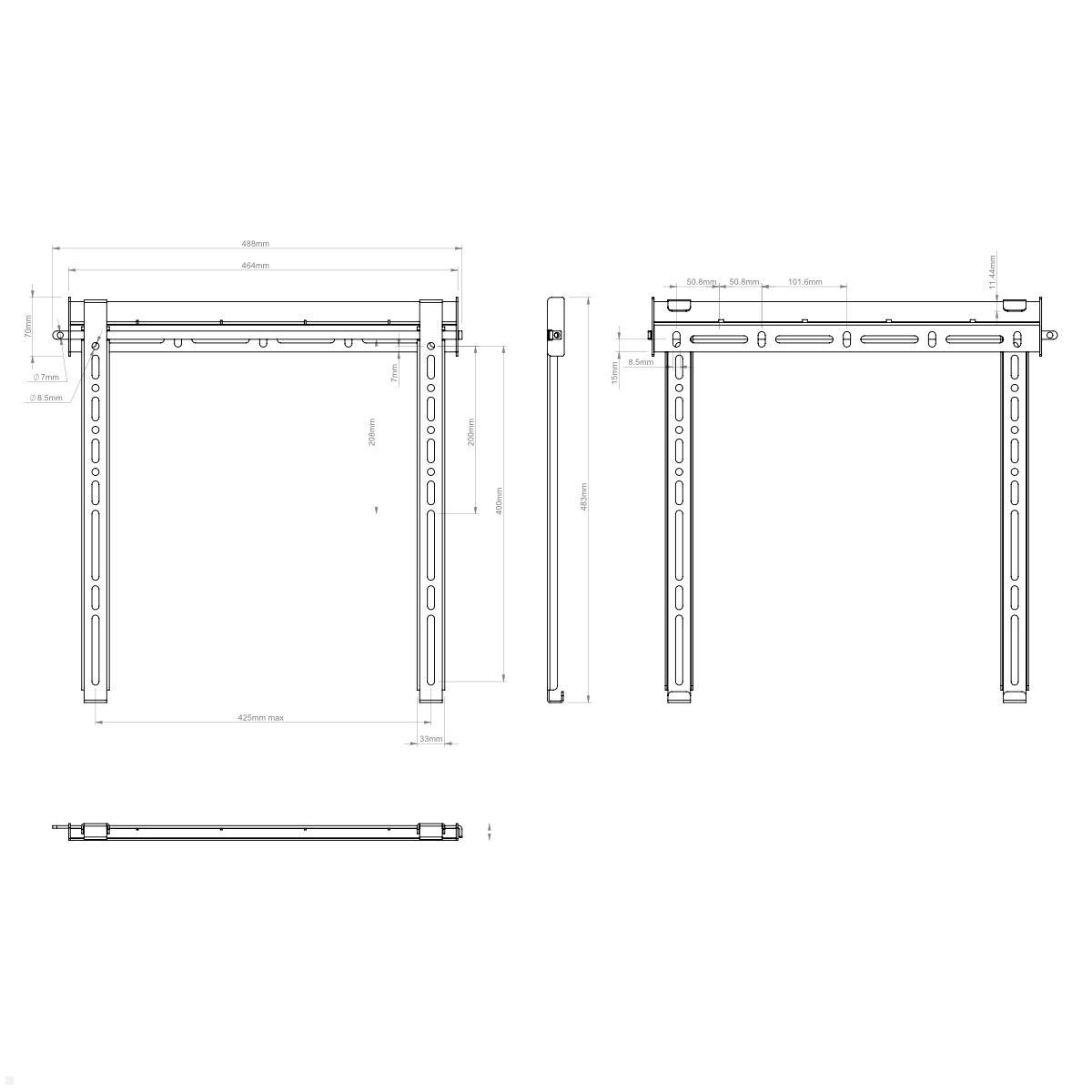 B-Tech BTV510/B flache TV Wandhalterung bis 55 Zoll und 50 kg, schwarz technische Zeichnung