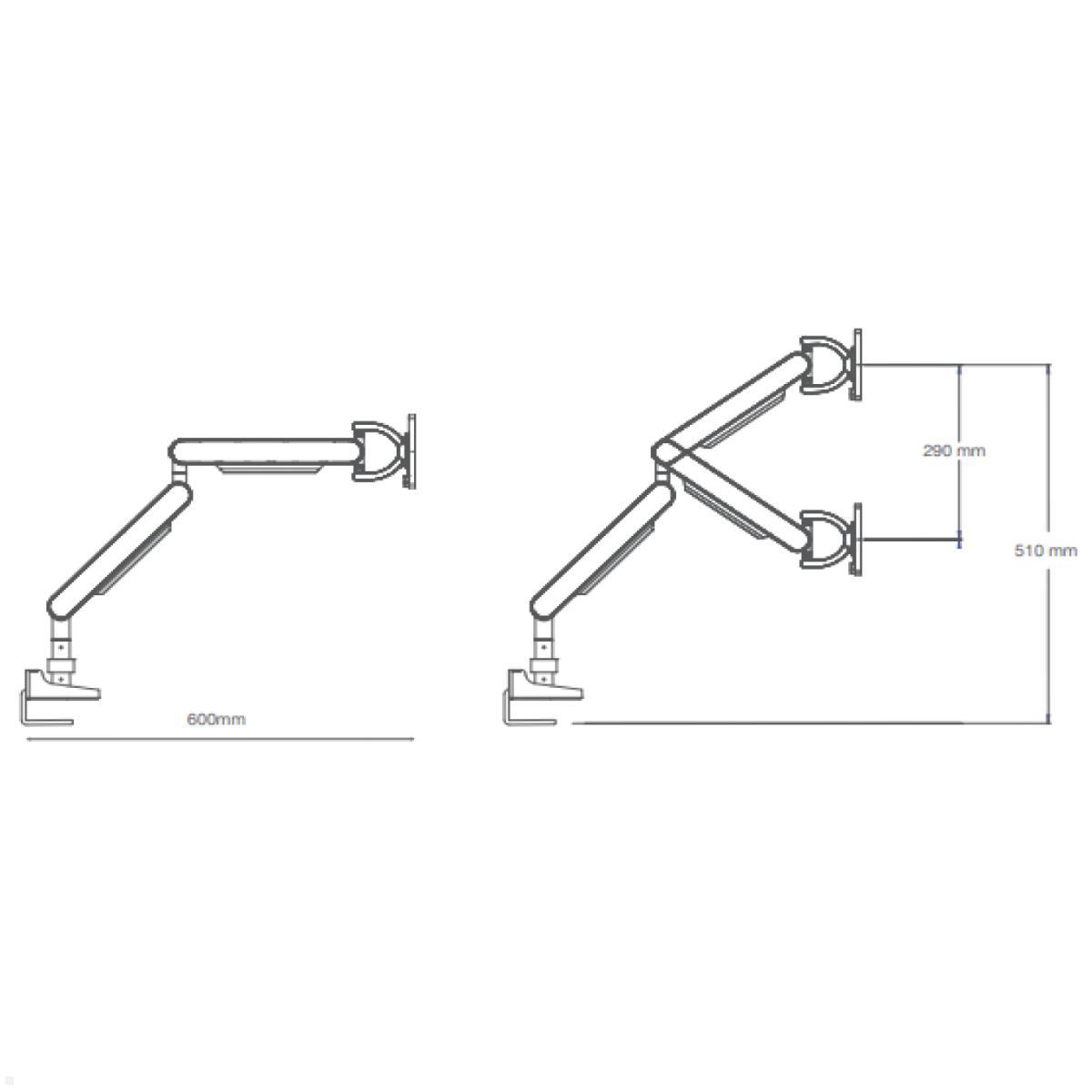 Bachmann ZG2 Dual Monitor Tischhalterung mit Tischklemme, weiß (945.011), technische Zeichnung