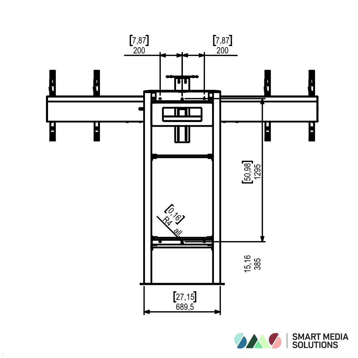 SMS Presence Boden-Wandhalterung für 2 Monitore nebeneinander, max. 120 kg (K05-150-2) technische Zeichnung