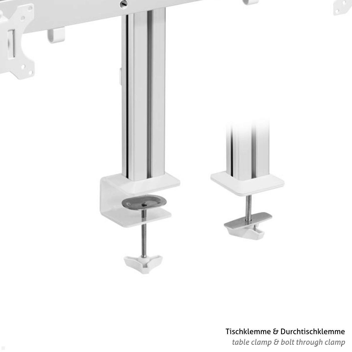 MonLines MTH012 2+2 Monitor Tischhalterung für 4 Monitore, silber Tischklemme & Durchschraubbefestigung