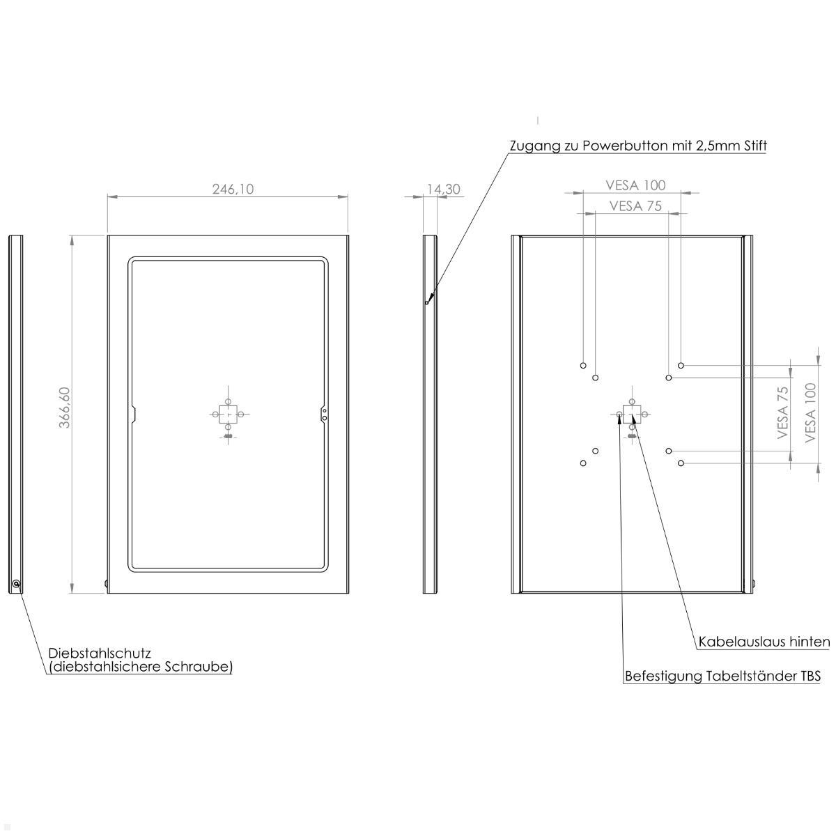 TabLines TSG108W Schutzgehäuse für Samsung Tab S10 Ultra 14.6, weiß, technische Zeichnung