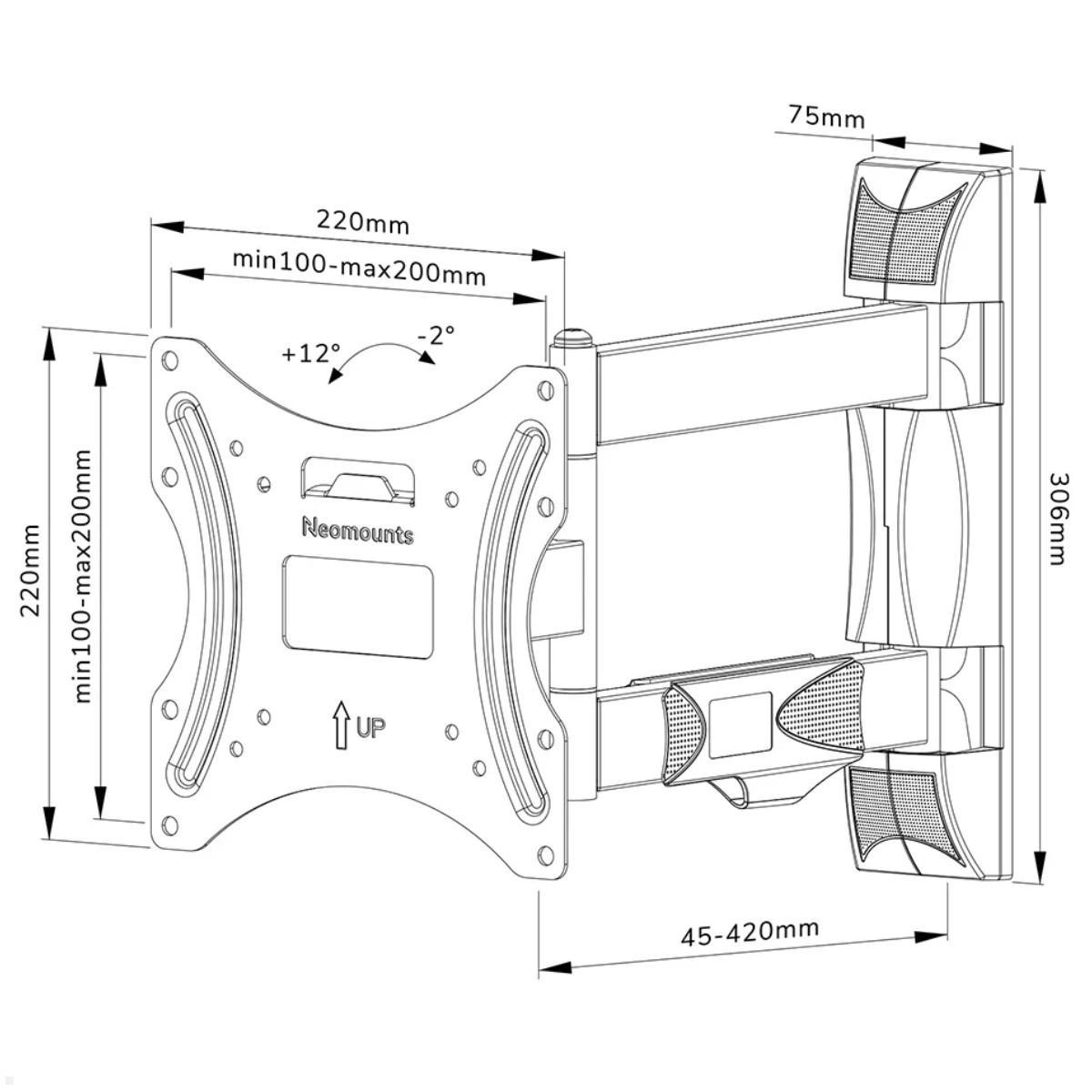 Schwenkbare TV Wandhalterung, Neomounts WL40-550BL12, Zeichnung