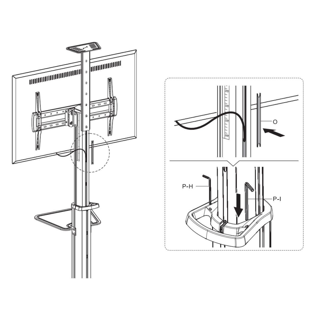 PureMounts PDS-0003C TV Ständer mit Rollen + Ablagen bis 70 Zoll integrierte Kabelführung