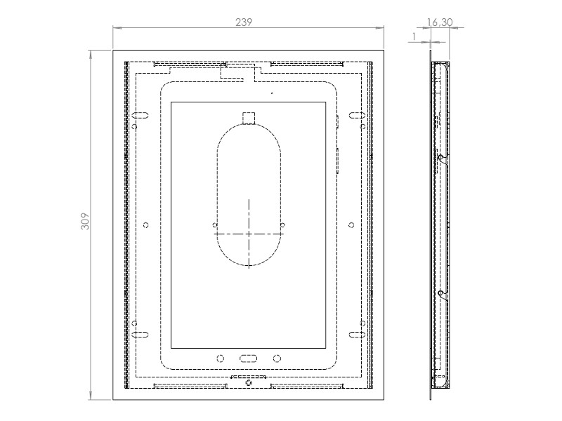 TabLines TWE049S Tablet Wandeinbau für Samsung Tab A 10.1 - HB, silber Zeichnung