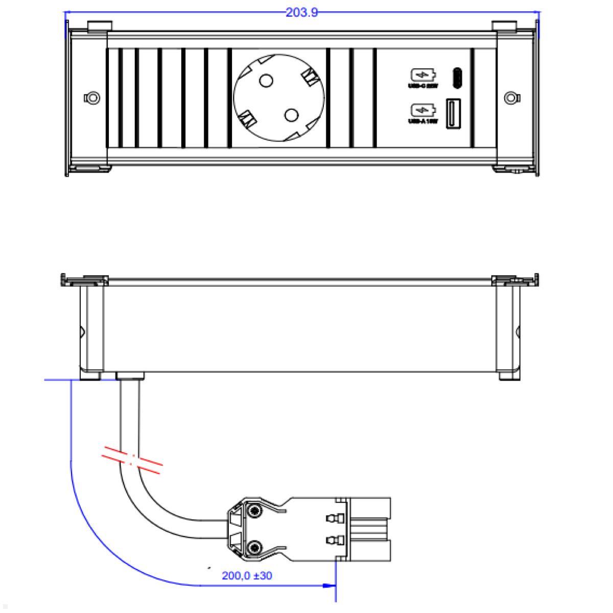 Bachmann KAPSA S 1x Steckdose 1x USB-Charger A/C (927.701), technische Zeichnung