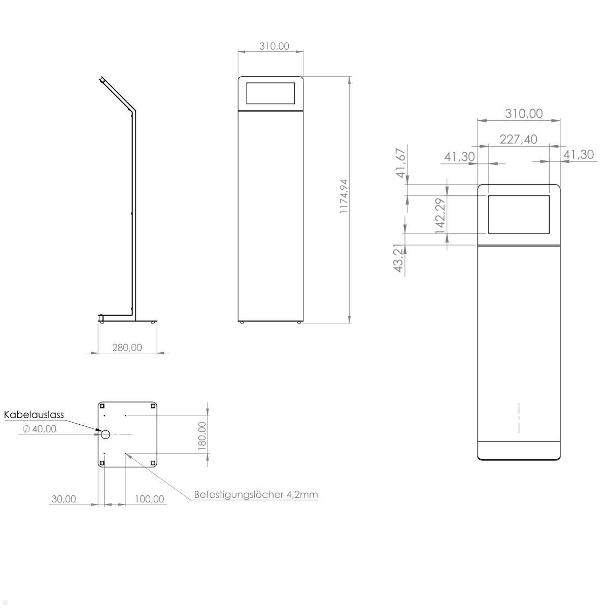 TabLines TBS104 Design Tabletständer quer Samsung Tab A8 10.5 (2022), technische Zeichnung