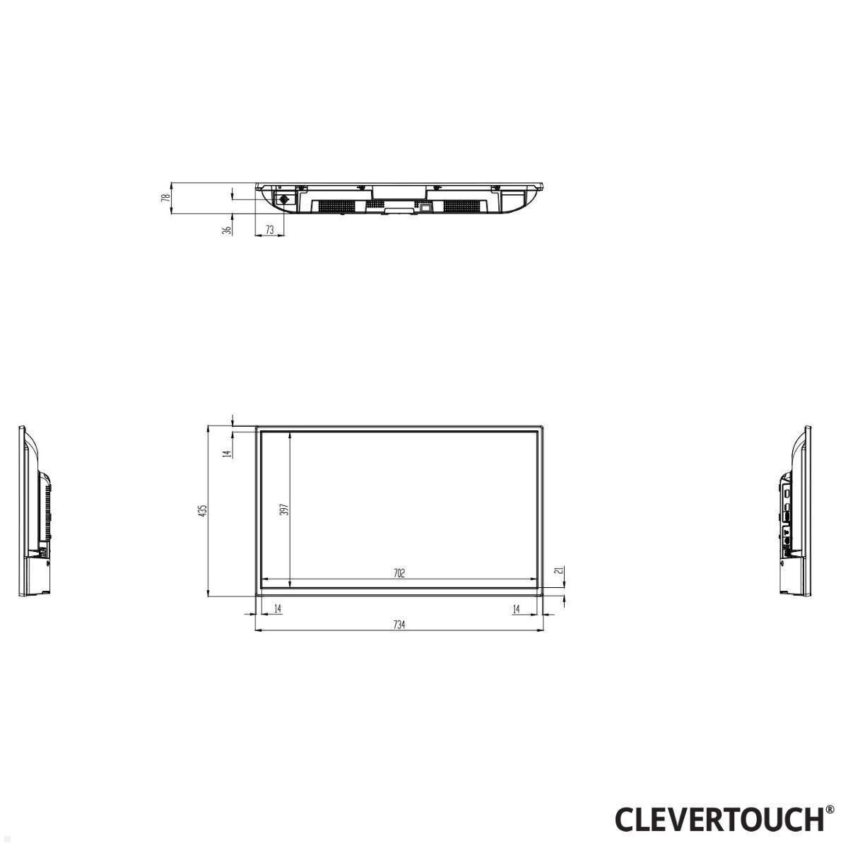 Clevertouch Non Touch CM PRO eXtra Digital Signage Display 32 Zoll 4K UHD technische Zeichnung