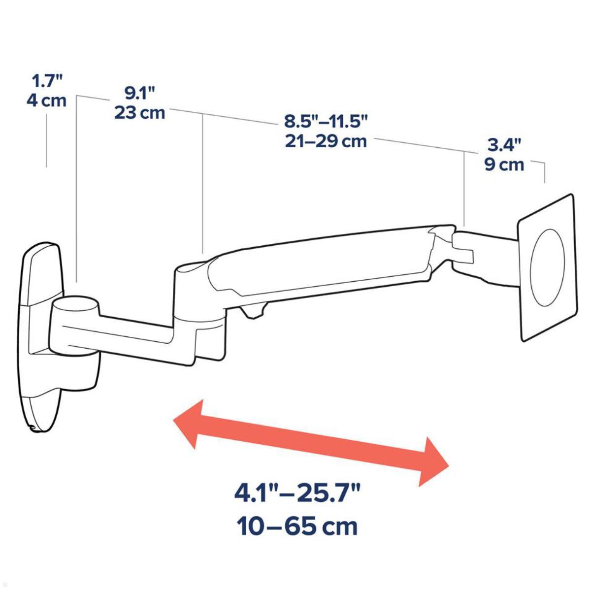 Ergotron LX Arm Monitorhalterung für Rohre / Säulen 41-45 mm, silber, Abmessungen