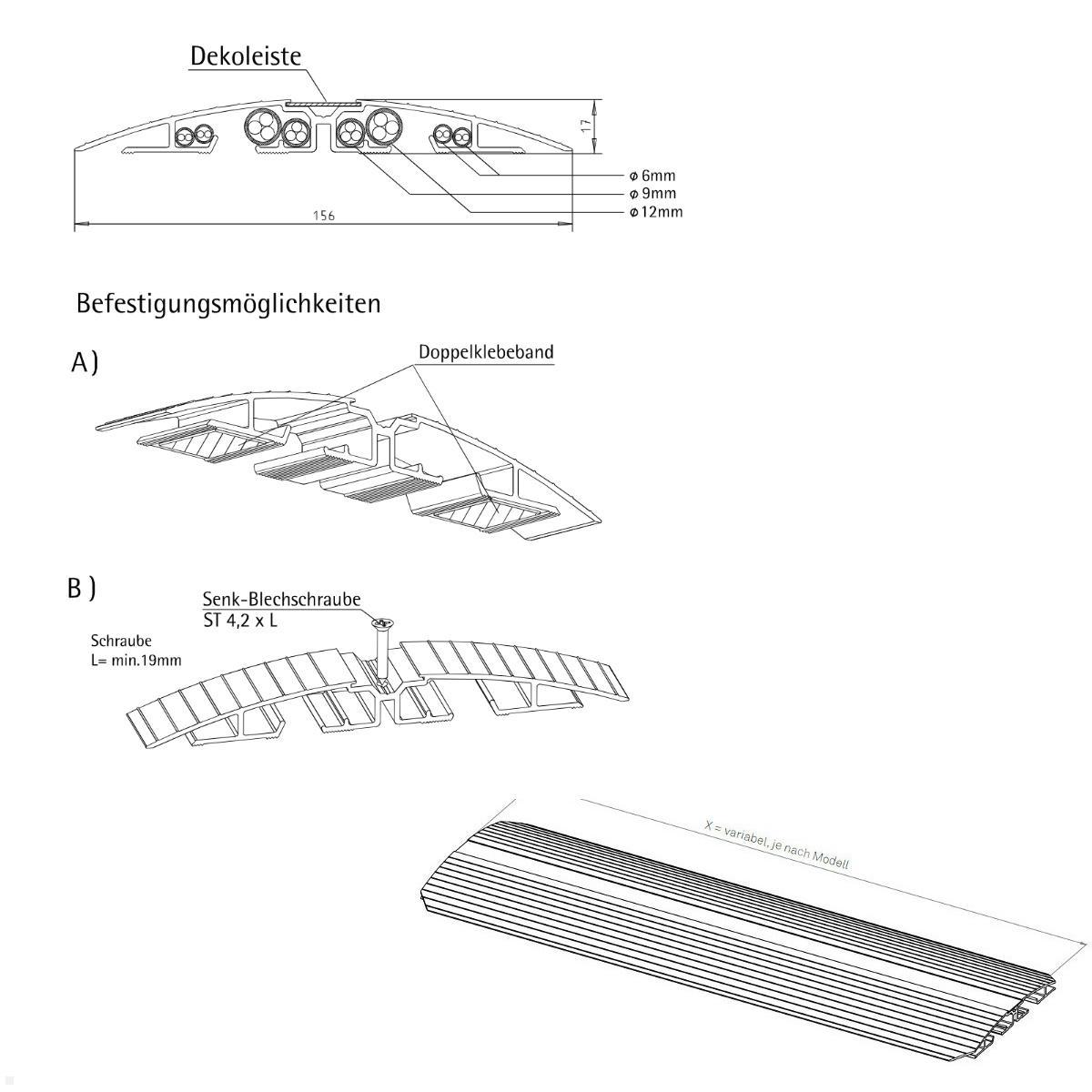 Kabelbrücke EVOline Bridge Aluminium verschraubbar 500mm, Zeichnung Maße