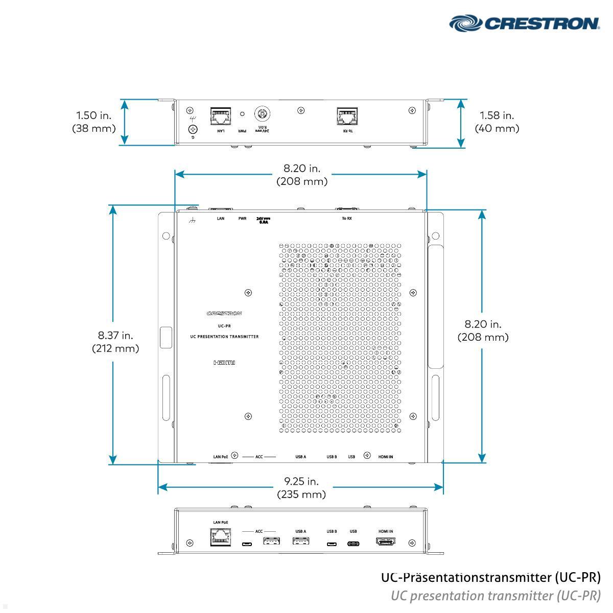 Crestron Flex Advanced Video- / Soundbar Konferenzsystem für kleine MS Teams Räume (UC-BX30-T) technische Zeichnung Transmitter