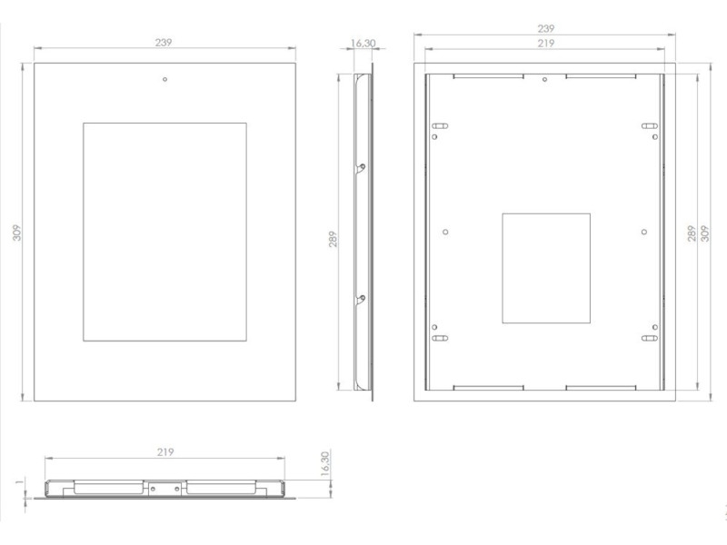 TabLines TWE036E Tablet Wandeinbau für Apple iPad 5 (2017), DS, Edelstahl Maße