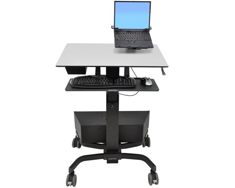 Ergotron TeachWell Steh Sitz Tisch mit Ablage und Rollen (24-220-055), Vorderansicht