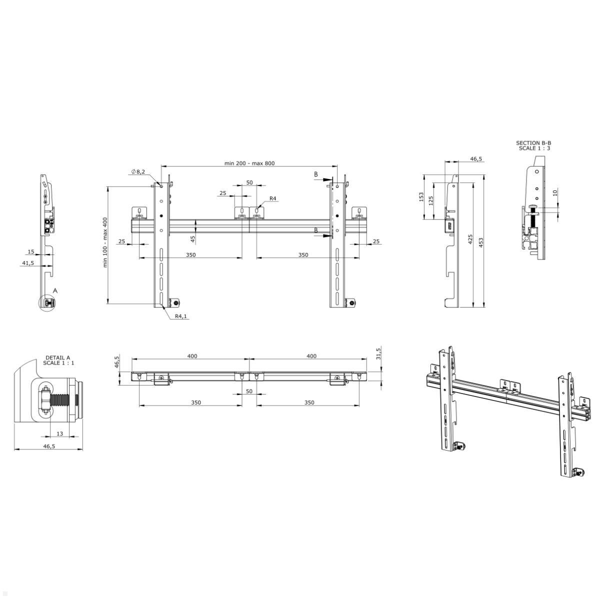 SMS Multi Display Wall Wandhalterung (PW010001), technische Zeichnung