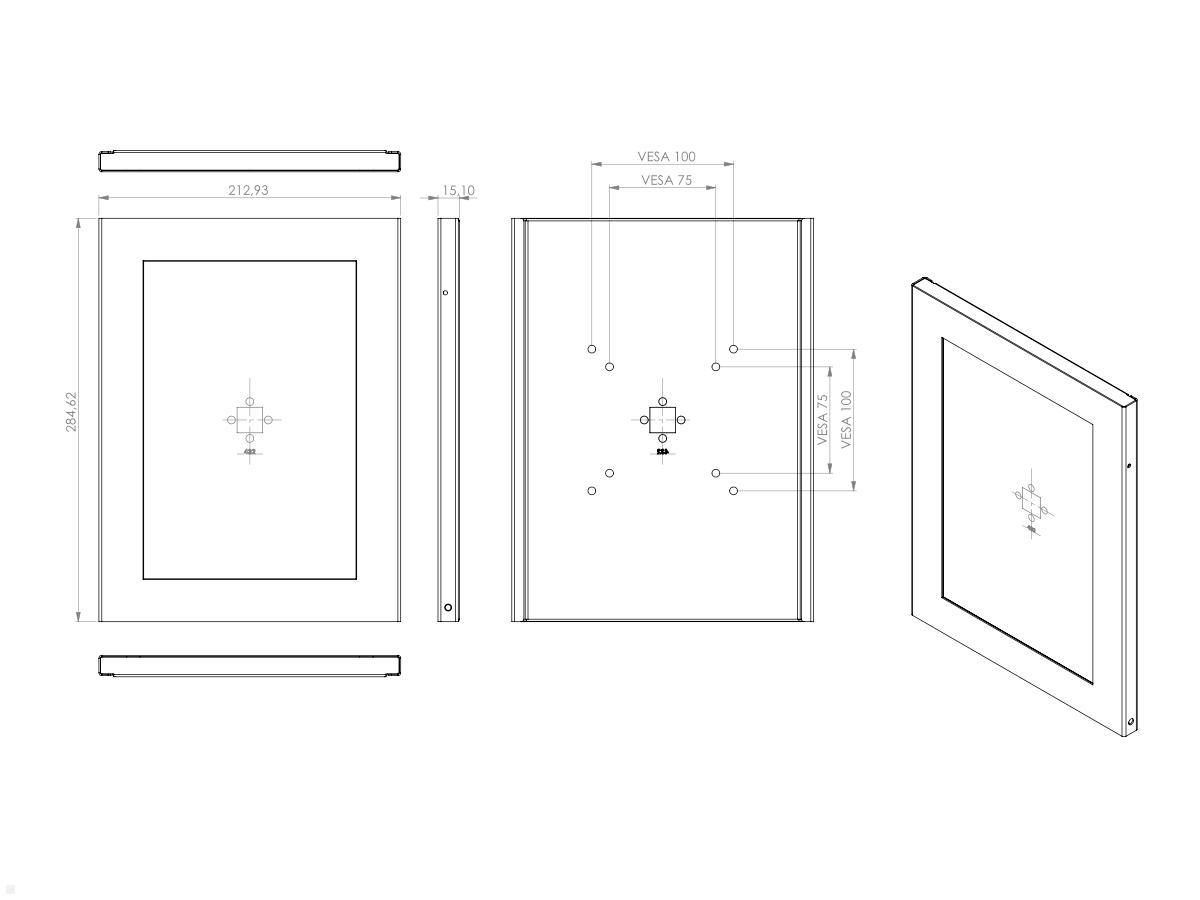 TabLines TSG080B Tablet Schutzgehäuse für Microsoft Surface Go 2, schwarz technische Zeichnung