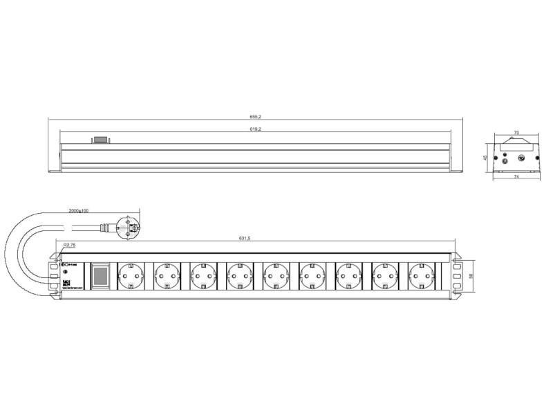 Bachmann Handwerkerleiste 9x Steckdose, 1x Schalter (300.004) Zeichnung