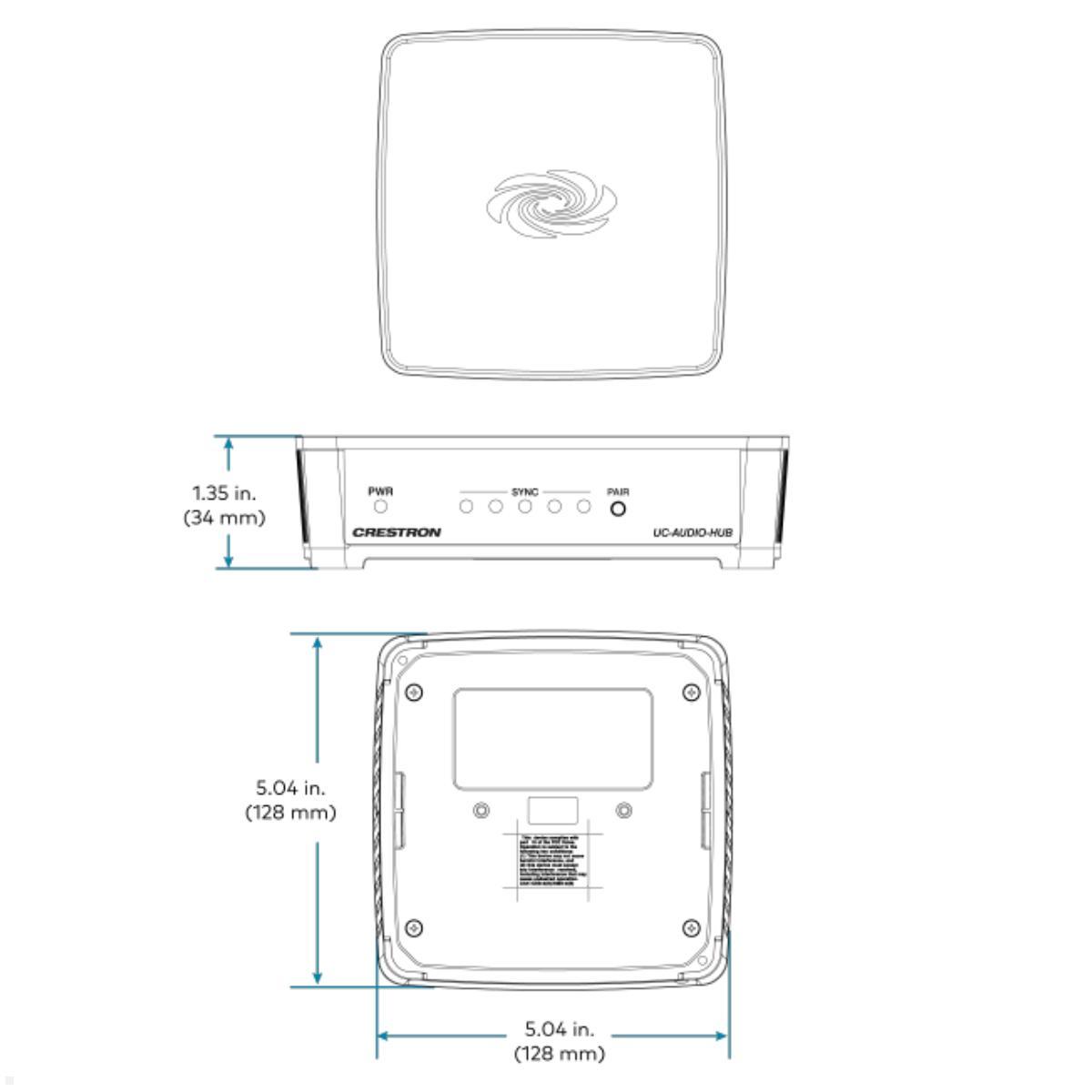 Crestron Flex Pod Wireless Audio Kit mit Hub und Pod (UC-AUDIO-1-B-DR2 KIT), technische Zeichnung