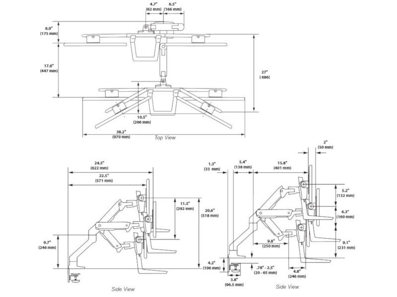 Ergotron HX Arm Dual Monitor Tischhalterung (45-476-216) Maße