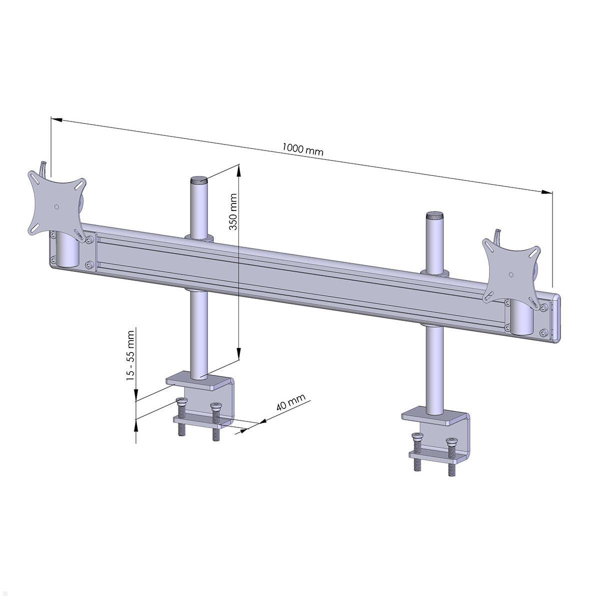 monlines-mth239b-flat-2-fach-monitorhalterung-tischklemme-bis-32-zoll-schwarz, Zeichnung Maße