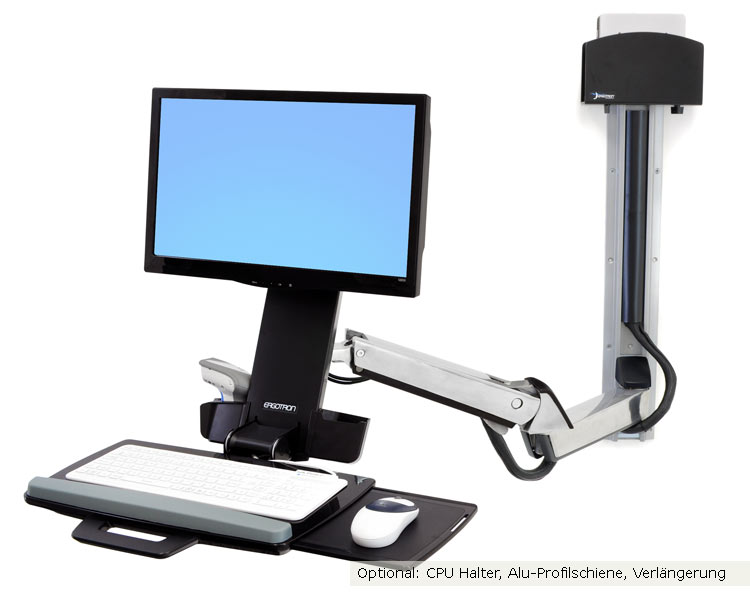 Ergotron StyleView Sit-Stand Combo Monitor Tastatur Wandhalterung (45-266-026), optionale Verlängerung