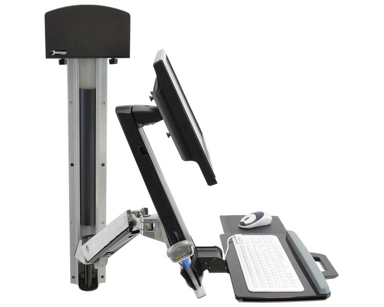 Ergotron StyleView Sit-Stand Combo Wandhalterung mit PC Halter klein (45-273-026) silber/schwarz, Seitenansicht