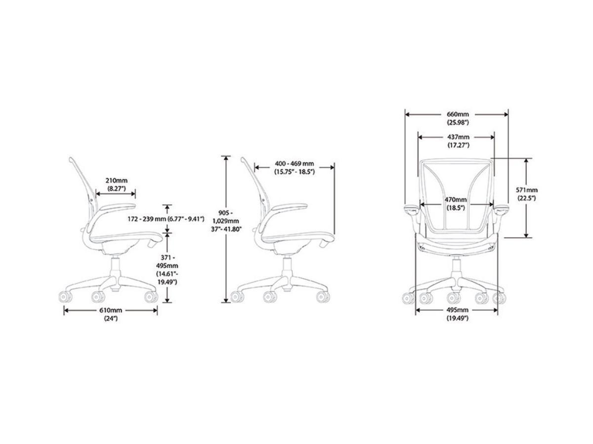 Humanscale Diffrient World Chair Bürostuhl W11WN01N01, weiß technische Zeichnung