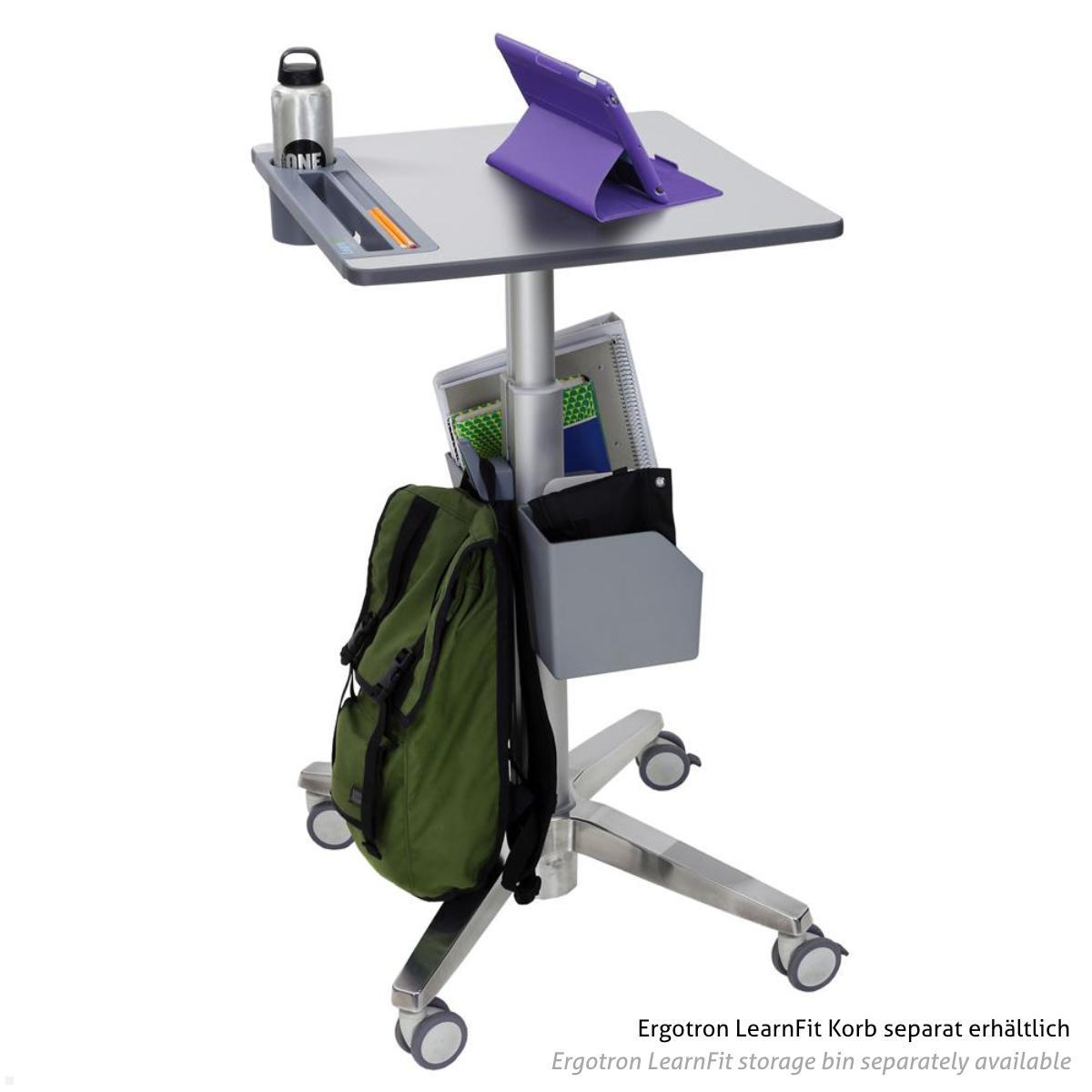 Ergotron LearnFit mobiler Steh-Sitz Tisch 740-1140 mm (24-547-003), silber, Rucksackhaken