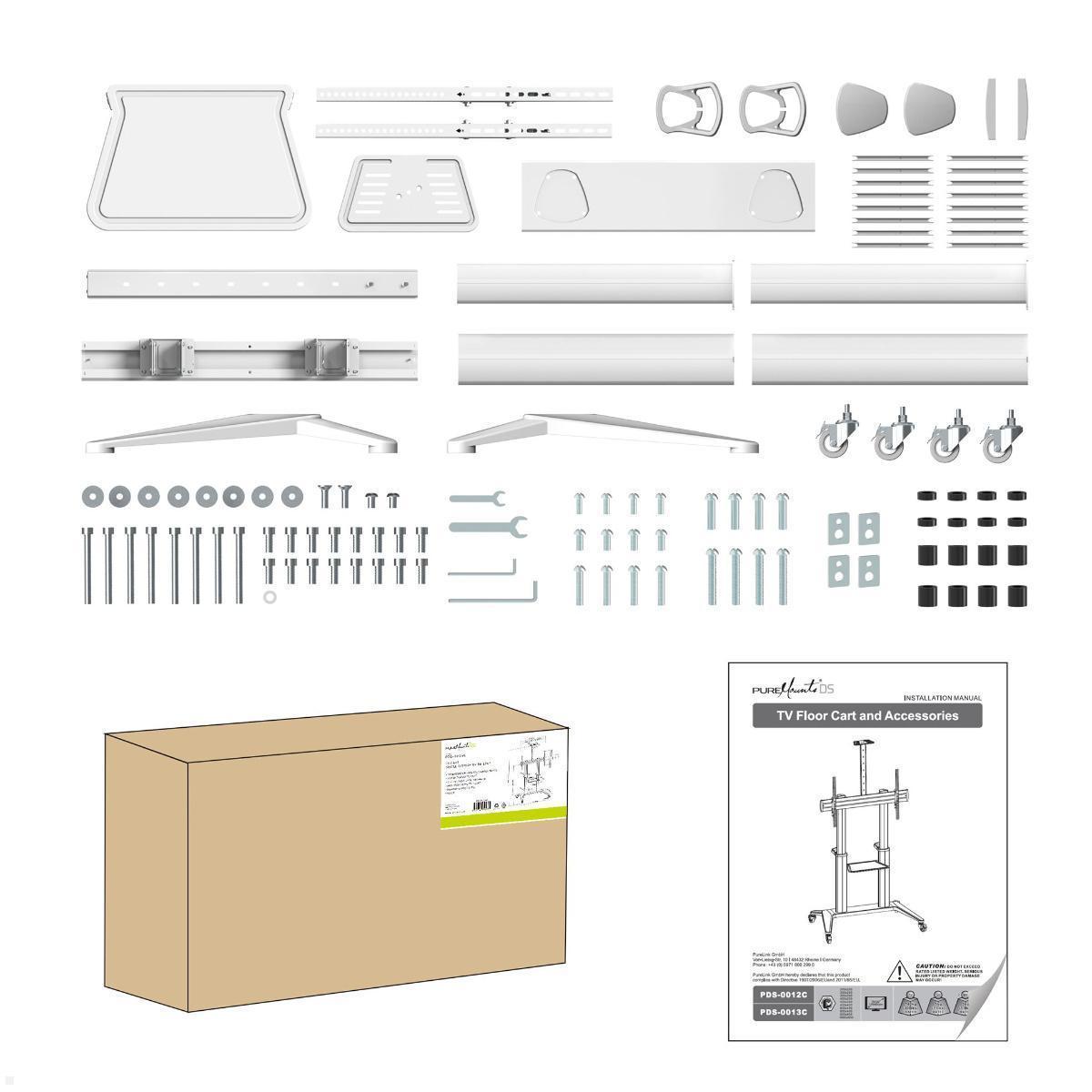 PureMounts PDS-0013C TV Ständer mit Rollen bis 120 Zoll, Lieferumfang