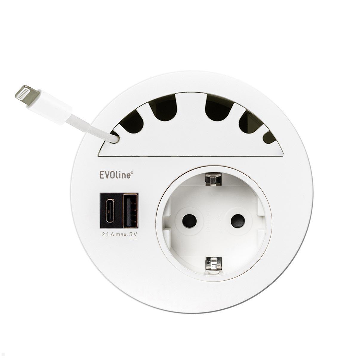 Novus Clu Plus C Monitorhalter mit Einbausteckdose USB-Charger A/C, Circle80 Einbausteckdose im Detail 