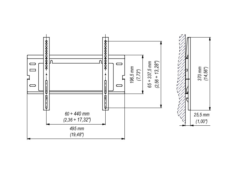 Edbak EWB100 flache Display Wandhalterung, 26-40Zoll technische Zeichnung